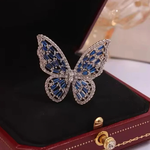 Anthropologie Jewelry - Butterfly Blue Stainless Steel Waterproof Crystal Ring